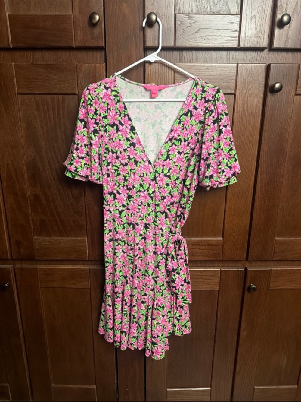 Lilly Pulitzer Black Dress with Pink & Green Floral Print